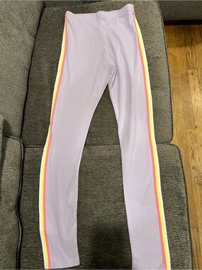 Old Navy Lavender Leggings with Pink, Yellow & White Side Stripes